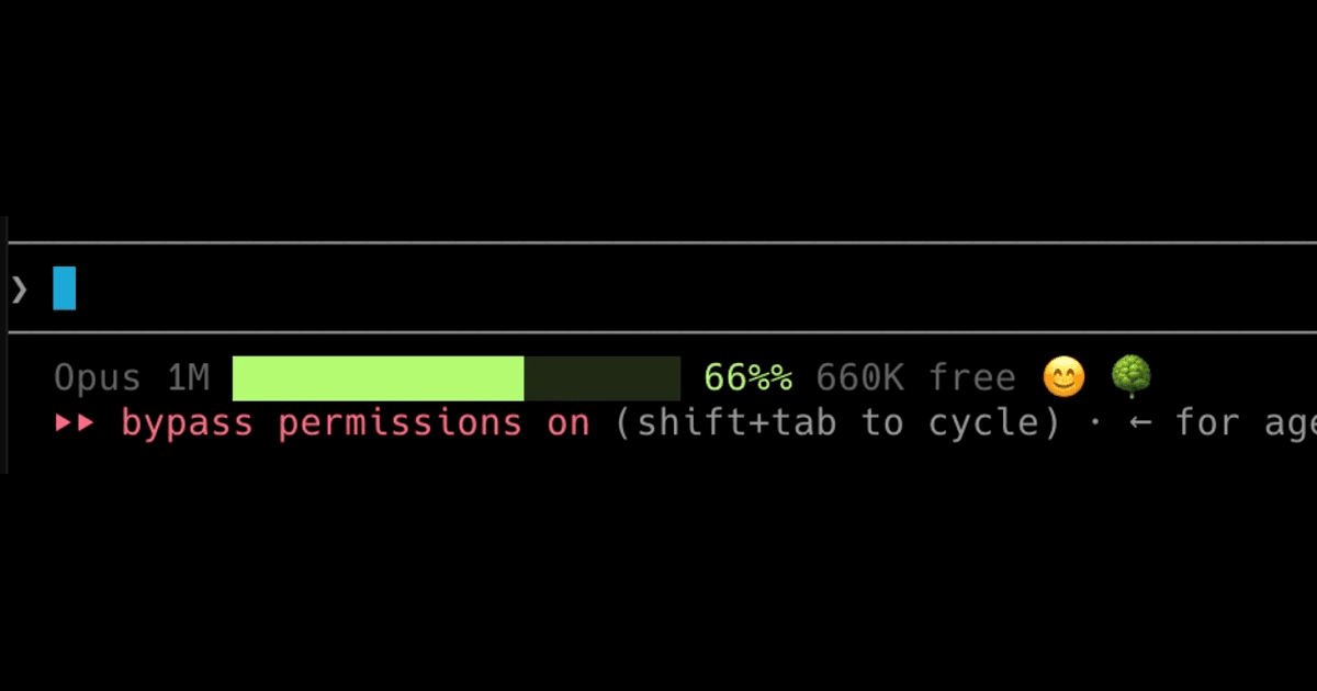 Claude Code terminal status line showing Opus 1M context remaining with the linked worktree tree indicator